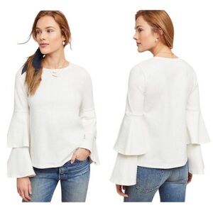 Anthro Erin & Ali White Bell Sleeve Blouse S Heavyweight Flare Sleeve Top Boho